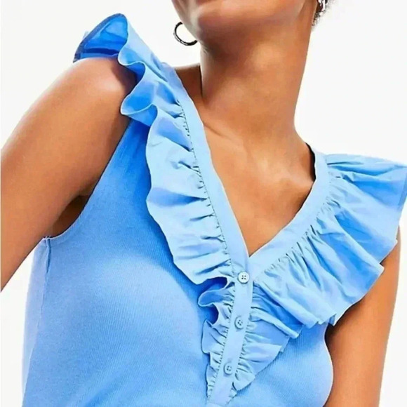 Loft Ruffle Mixed Media V-Neck Top NWT - Picture 5 of 6